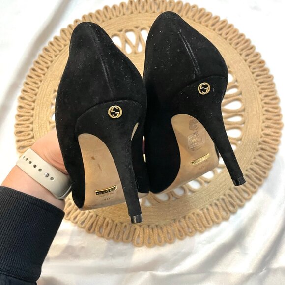Gucci Black Suede Round Toe Pumps Heels Size EU 40 - Picture 12 of 14
